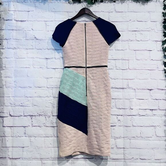 Anthropologie Maeve Danita Color Block Crepe Sheath Dress Size 0 Short Sleeve - Picture 3 of 12